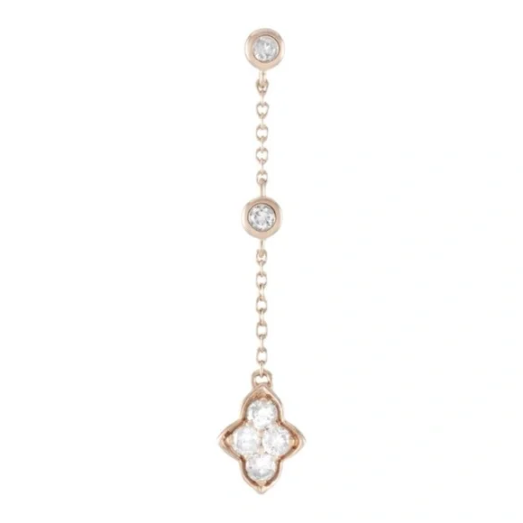 14K Genuine Rose Gold Diamond Dangle Drop Earrings - Picture 2 of 10